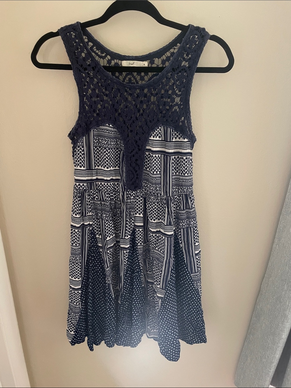 hazel Navy and White Crochet Yoke Patterned Sundress